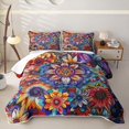 thumbnail image 2 of jejeloiu Psychedelic Floral Quilt Full For Men Women,Mandala Print Full Bedspread Sets,Rainbow Multi,3pcs, 2 of 7