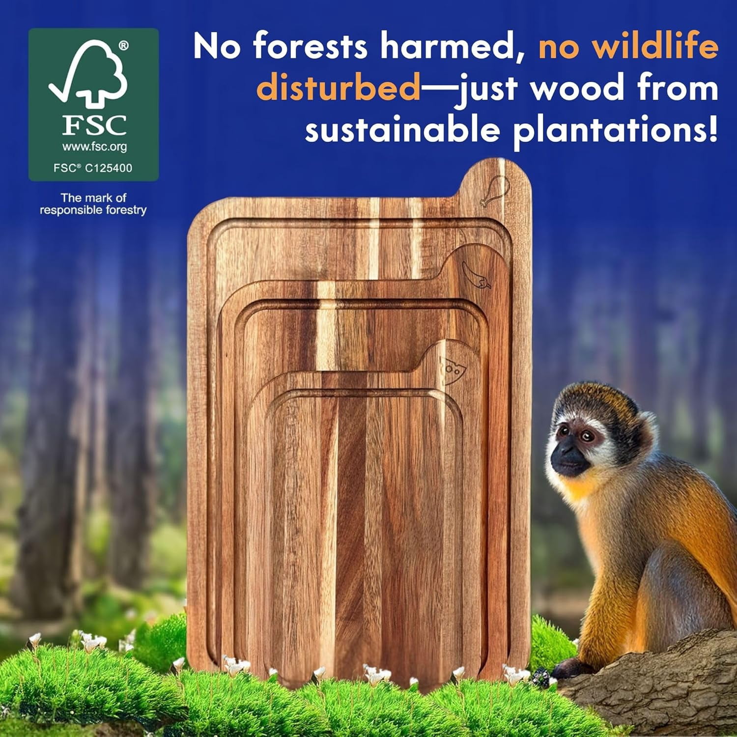 Non-Toxic Wood Cutting Board Set – FSC® Certified Acacia Wood (Set of 3)
