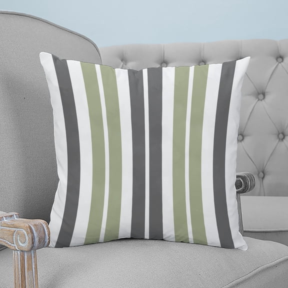 Sage Green Grey Striped Throw Pillow Covers, Soft Pillowcases with Invisible Zipper, Gray Modern Abstract Art Decorative Square Pillow Cushion Covers for Living Room Couch Sofa Bed 16x16 Inches