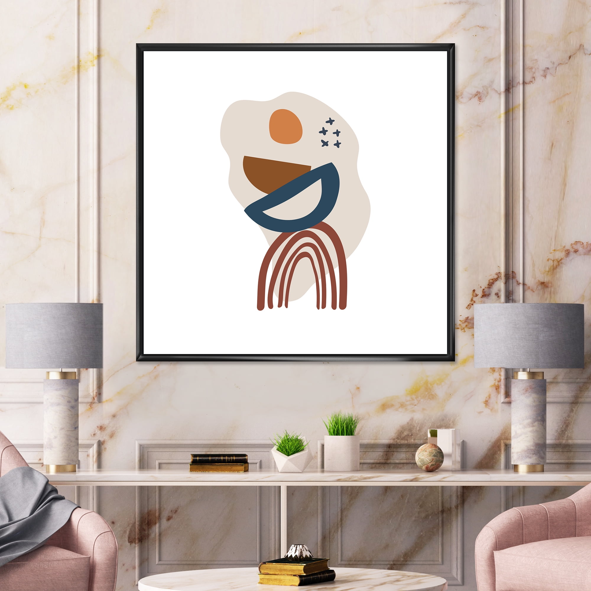 Designart 'Abstract Elementary Shapes In Terracotta Tones I' Modern Framed Canvas Wall Art Print