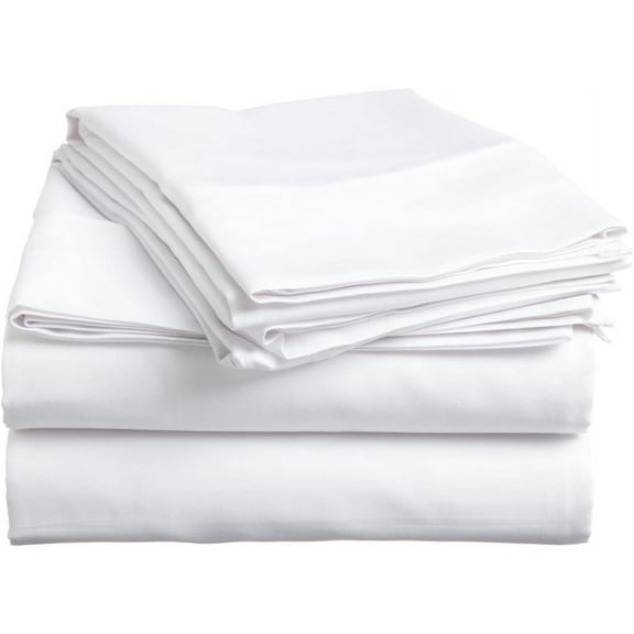 Laymoon 4-Piece 500 TC Egyptian Cotton Solid White Sheet Set, King, 14" Deep
