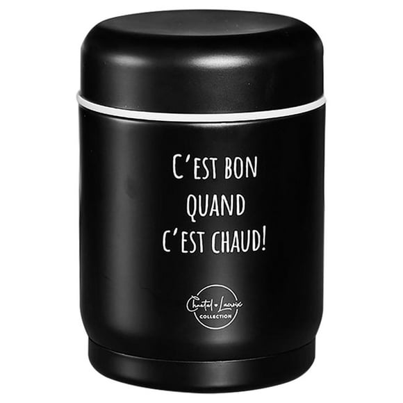Chantal Lacroix - “C'est bon quand c'est chaud” Stainless Steel Thermos, 12oz Capacity, Black