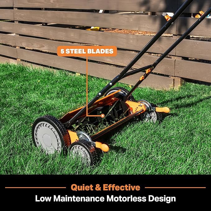 LawnMaster LMRM2001 20-Inch Manual Reel Lawn Mower, 9 Custom Cutting Positions (1.3"-2.6"), Eco-Friendly Motorless Design for Small & Medium Lawns