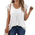thumbnail image 2 of Womens Lace Tops Pleated Short Sleeve Shirts Summer Casual Dressy Blouses White S, 2 of 5