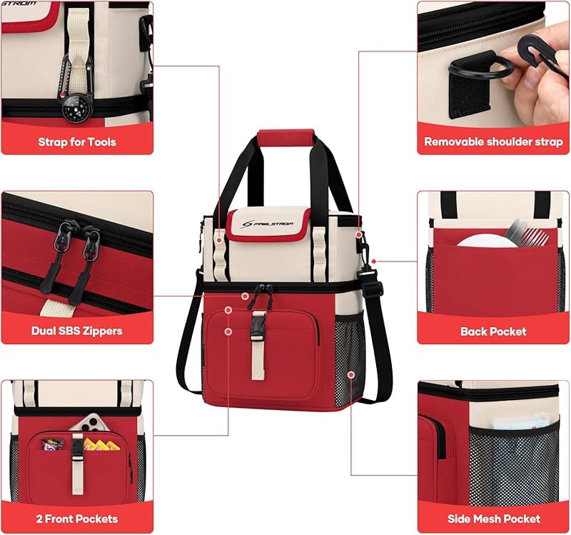 Maelstrom Lunch Box for Women, 20L Insulated Lunch Bag Men, Leakproof Double Deck Cooler Bag, Soft Lunch Cooler with Quick Access Flip-Top Lid for Work, Beach,Travel, Camping