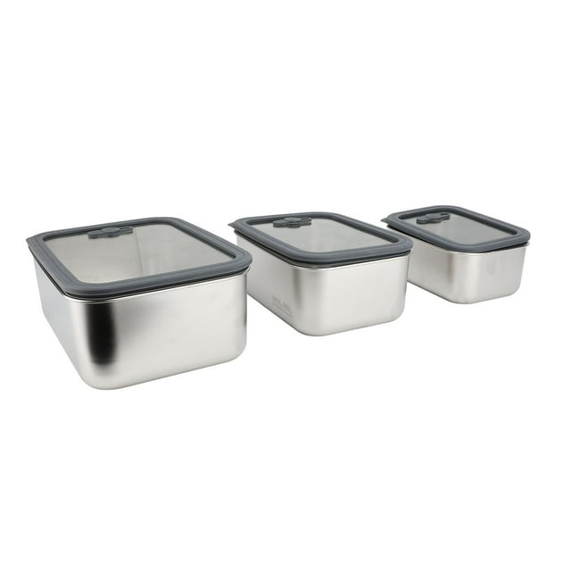 Food Prep Container, 650ml 1300ml 2300ml Food Storage Container 3PCS Airtight Glass Lid for Fridge