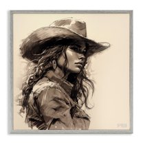 Stupell Industries Stoic Cowgirl Looking Away People Painting Gray Framed Art Print Wall Art, 12 x 12