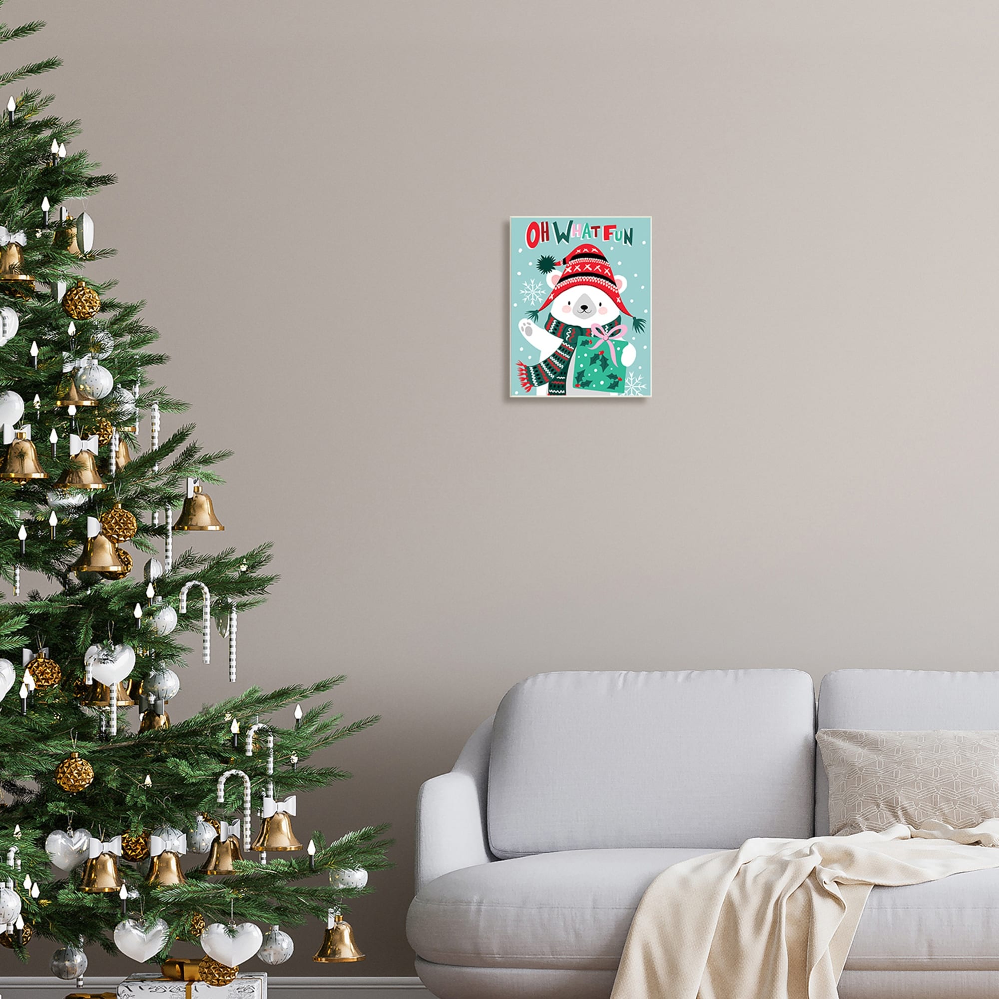 Oh What Fun Winter Polar Bear Falling Snowflakes Inspirational Graphic Art Unframed Art Print Wall Art