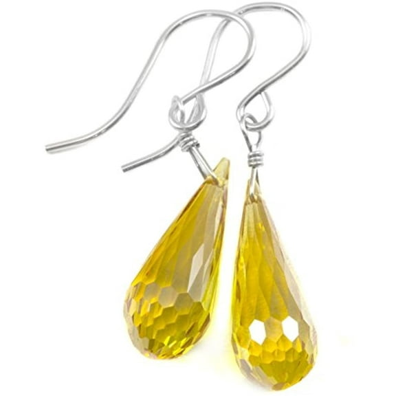 Sterling Silver Canary Yellow Cubic Zirconia Earrings CZ Rounded Briolettes Simulated Diamond Faceted Designed for Adult Women