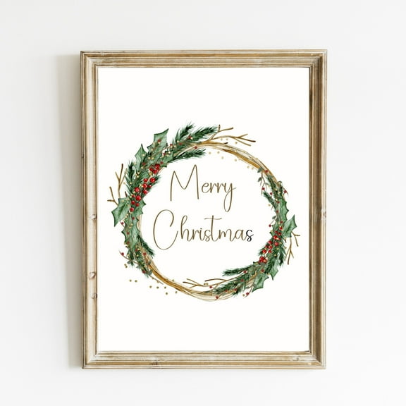 YaHaku Christmas Home Decor | Merry Christmas Poster | Watercolor Christmas Art | Red, Green, and Gold Holiday Decor
