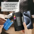 thumbnail image 6 of Allytechgroup Wallet Case for Apple iPhone 16 Pro, 9 Cards Holder + Zipper Pocket + Hand Wrist Shockproof Stand Flip Cover RFID Blocking Phone Case for Women Men, Black, 6 of 7