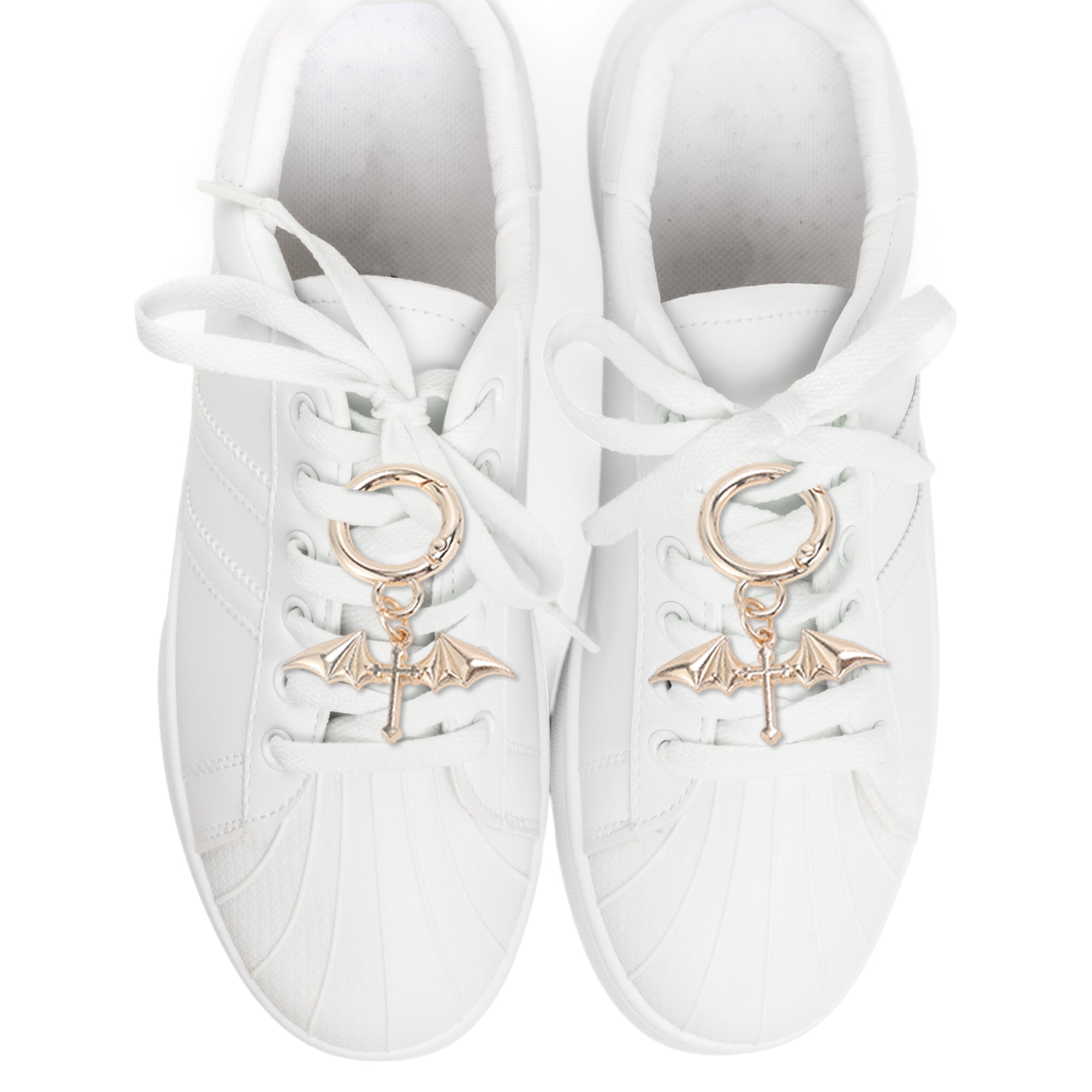 Unique Bargains Hollow Bat Shoelace Charms 4 Pair Gold Tone