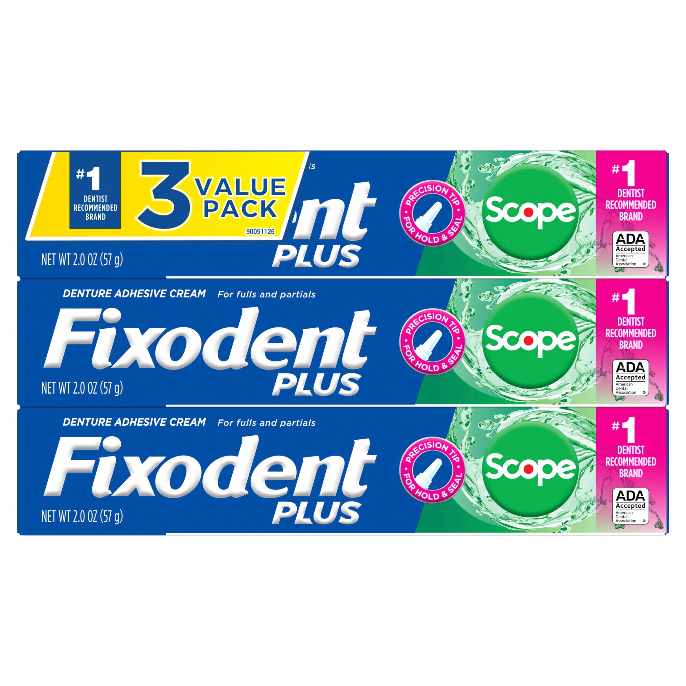 Fixodent Denture Adhesive Plus Scope, Precision Hold Denture Adhesive Cream, 2 oz, 3 Pack