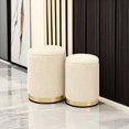 thumbnail image 6 of LYYHTY 2-Piece Nesting Storage Ottomans, Velvet Upholstered Round Foot Rest Vanity Stool with Hidden Storage for Bedroom/Living Room​,Beige & Golden, 6 of 8