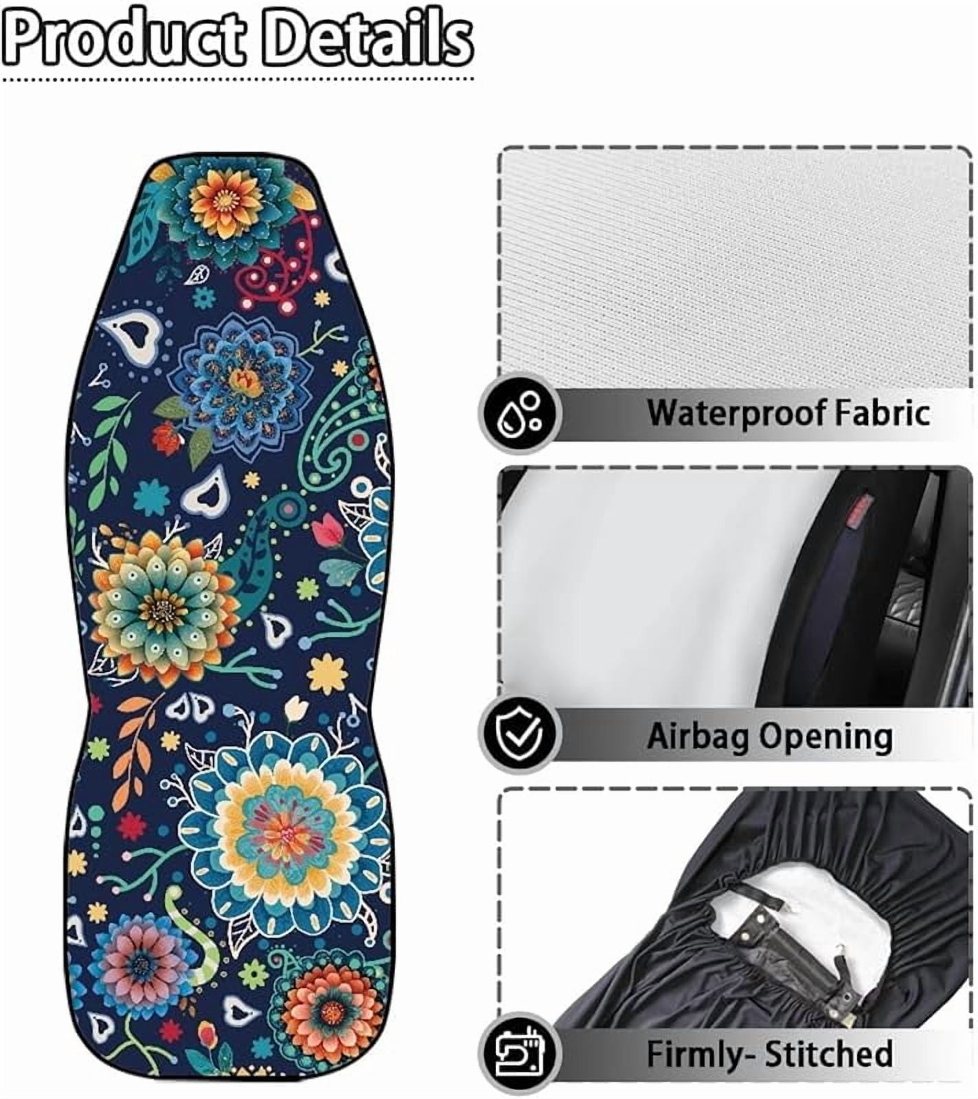 Boho Floral Blossom Car Seat Covers Front Set Lightweight Waterproof Automotive Car Interior Covers Universal Fit for Most Car Interior Covers for Sedan Truck SUV,Pack of 2
