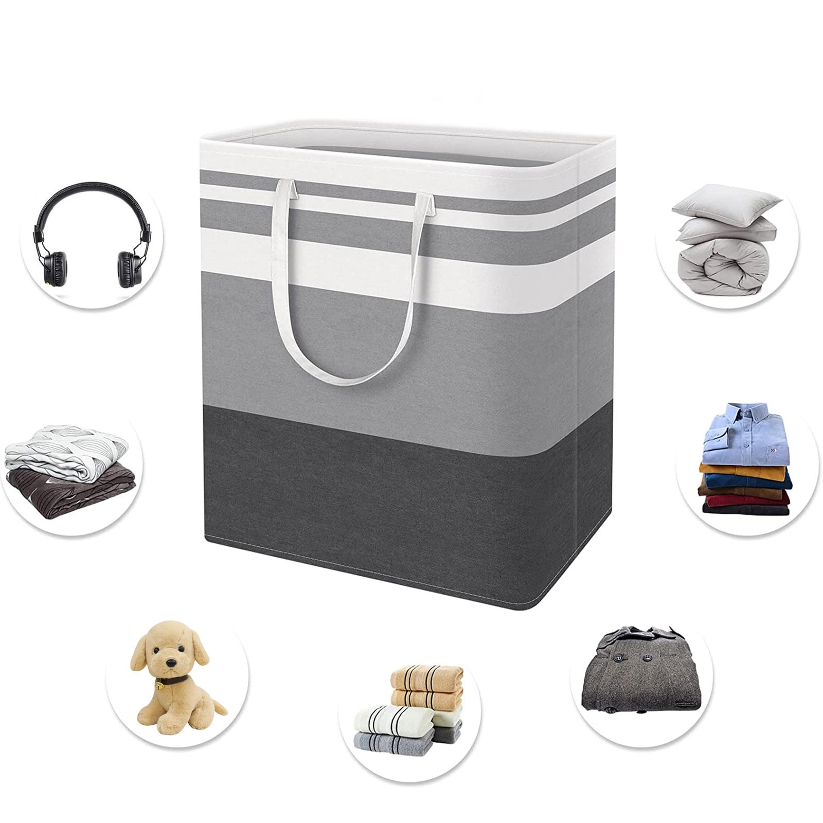 Tripumer 2Pack Large Laundry Basket 100L Each Waterproof Freestanding Laundry Hamper Collapsible Tall Clothes Hamper with Extended Handles for Clothes Toys in the Dorm and Family-Gradient Grey