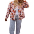 thumbnail image 3 of Women'S Cropped Puffer Jacket Vintage Cardigan Floral Printed Button Open Front Padded Quilted Coats Red S, 3 of 9