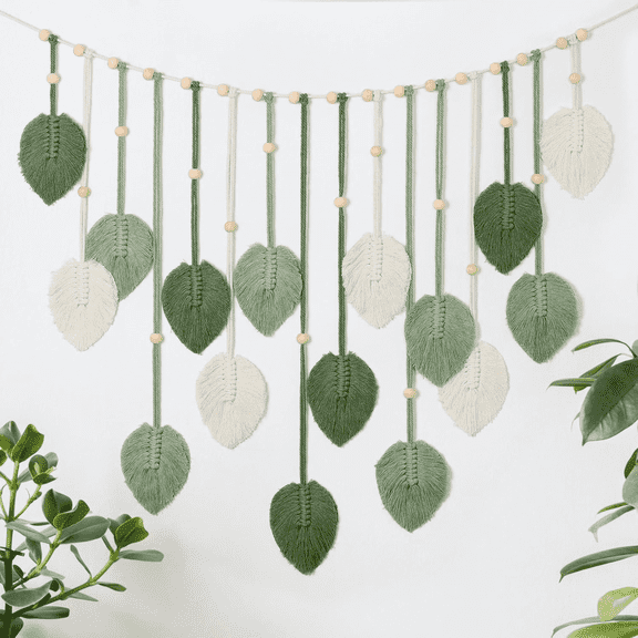 Macrame Wall Hanging Large Macrame Leaves Tapestry Wall Hanging Decoration Boho Handmade Woven Leaf Feather Wall Art Decor for Nursery Bedroom Living Room Office Christmas Thanksgiving Decor