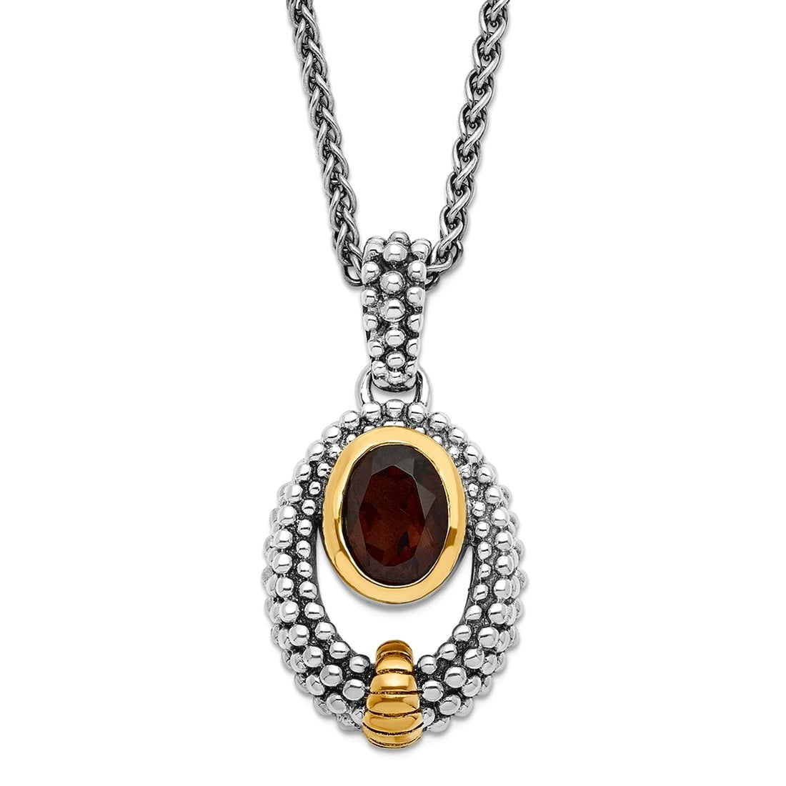 925 Sterling Silver Bezel Polished Oxidized Lobster Claw Closure With 14k Smokey Quartz Necklace 14.7mm Wide Pendant Nec