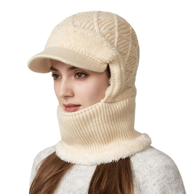 TINZ Chapeau d'Hiver avec Visage Foulard Tricotée Intégrée Chauffe-Nuque pour Temps Froid Sports Extérieurs Cyclisme Randonnée Ski Coupe-Vent Thermique Capuche d'Oreille Chapeaux d'Hiver pour Hommes Casquette Chaude
