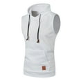thumbnail image 2 of Men's Sleeveless Thermal Vest Hoodie Workout Gym Sports Casual Sweater Pullover Hooded Drawstring Sweatshirt Top (3X-Large, White), 2 of 5