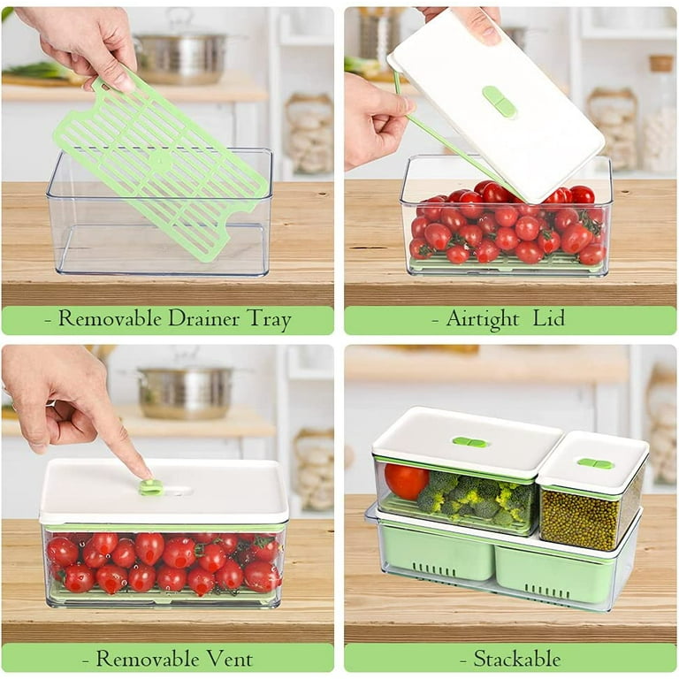 Produce Saver, Beeptrum Stackable Food Storage Containers with Vented Lid and Removable Drain Tray, Durable Fresh Keeper Storage Bin for Produce