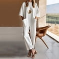 thumbnail image 3 of Dazajoo Mock Neck Jumpsuit for Women Dressy Half Sleeve Straight Wide Leg Long Rompers with Pockets Lightweoght Solid Overalls,White,S, 3 of 5