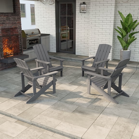 ACEGOSES Patio Adirondack Chairs Set of 4 Outdoor Plastic Single Chair 300 Lbs for Deck and Balcony Multi-Use Like Real Wood, Gray