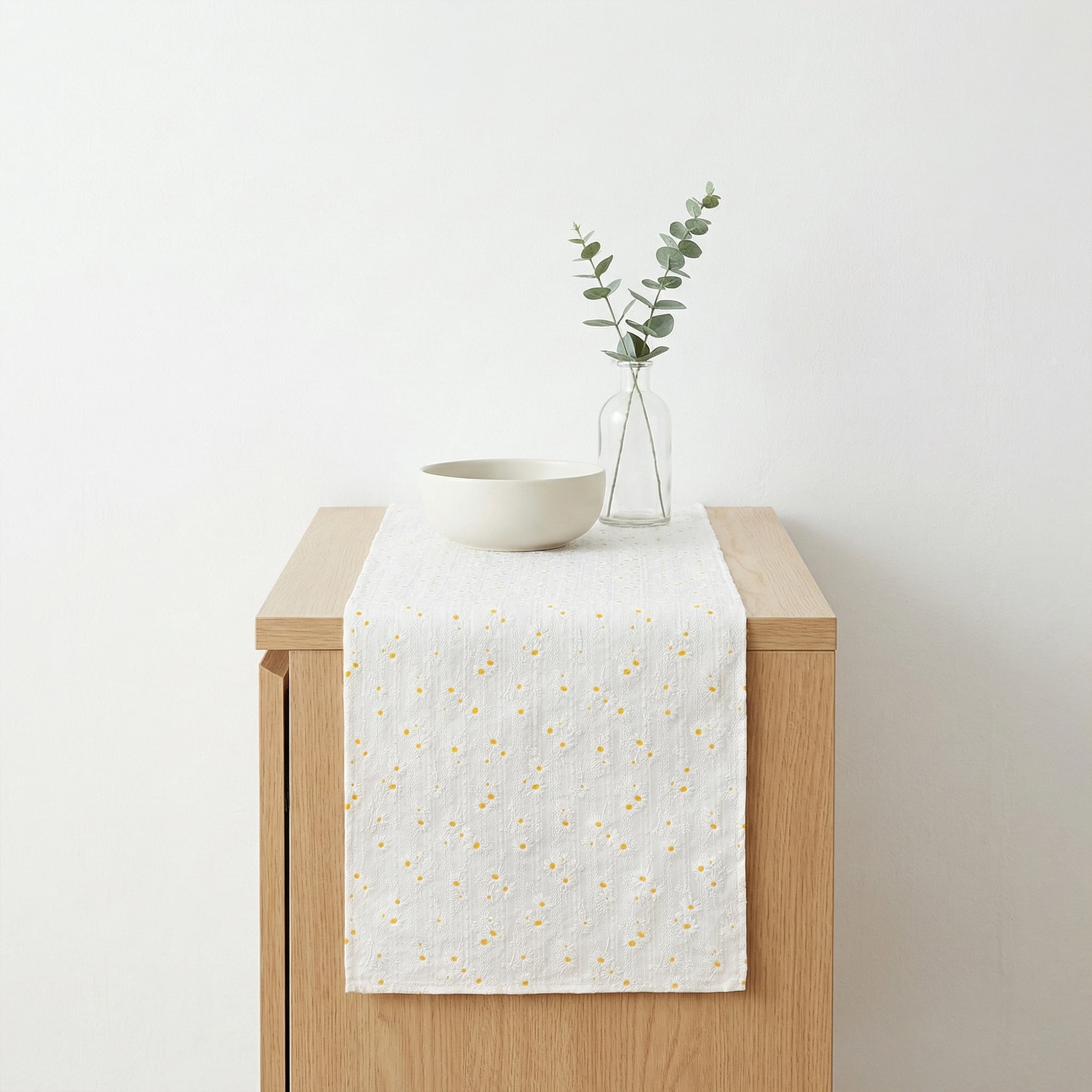 Unique Bargains Cotton Kitchen Runner for Dining Table Decoration Daisy 11.8" x 63"