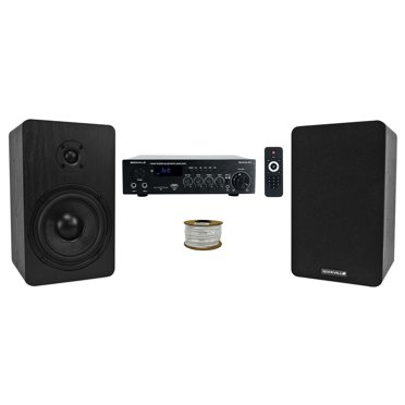 Rockville BLUAMP90 Bluetooth Stereo Amplifier - 100W RMS, Mic Inputs, HDMI, Phono, Karaoke Ready