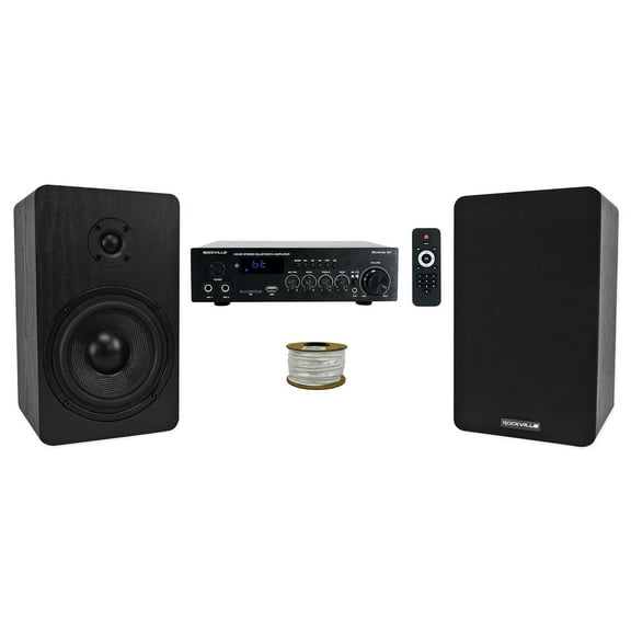 Rockville BLUAMP 90 Bluetooth Home Audio Receiver Amp (2) 5.25" Black Speakers