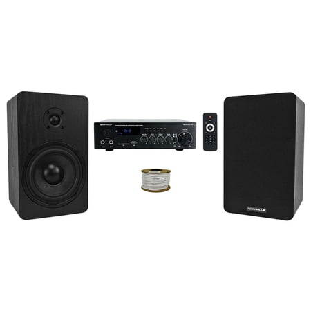 Rockville BLUAMP 90 Bluetooth Home Audio Receiver Amp+(2) 5.25" Black Speakers