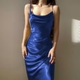 thumbnail image 4 of Vestido de satén sexy y elegante con abertura y escote bajo, 4 of 9