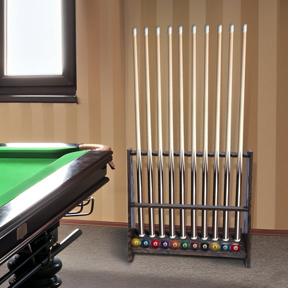 Peakora Pool Stick Holder Floor Stand, 10 Pool Cue Rack for Billiard Room or Club, Made of Wood, Easy to Assemble 23.62*7.87*22.44in