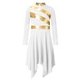 thumbnail image 2 of Sholeno Girls Long Sleeve Praise Dance Dress Metallic Gold Church Robe Tunic Asymmetrical Chiffon Skirt White 16, 2 of 6
