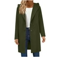 thumbnail image 2 of Womens Long Trench Coat Solid Color Loose Long Sleeve Lapel Collar Hooded Jackets Fall Winter Elegant Outerwear New Lightweight Jacket Women Green XXL, 2 of 8