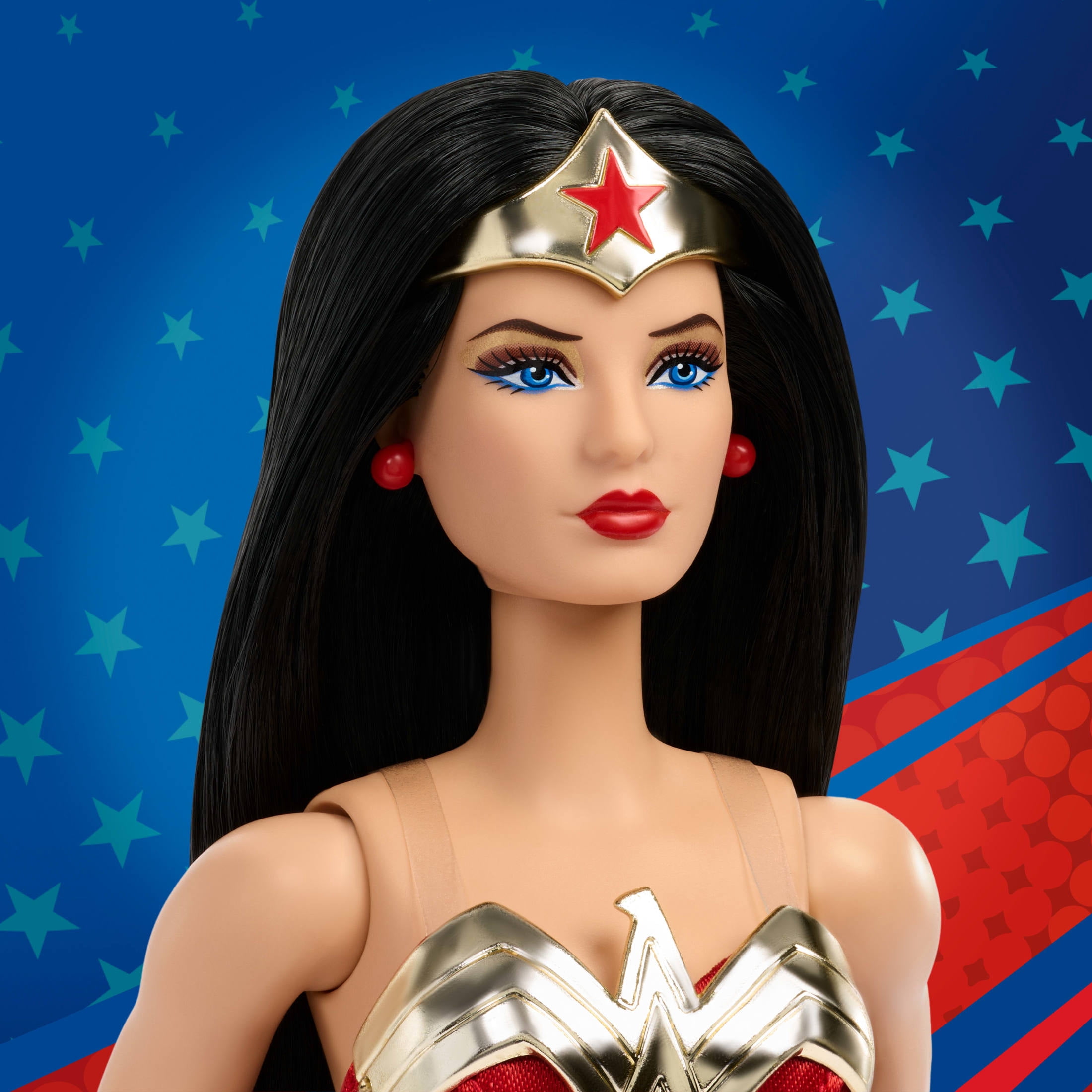 Barbie Wonder Woman Collectible Doll in Red and Blue Tank Suit with Golden Accessories and Lasso