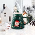thumbnail image 4 of AuroraX Minimalist Christmas Mugs with Spoon Ceramic Cute 12 Oz Travel Santa Coffee Mug with Lid and Handle Funny Novelty Cup Birthday Gifts for Women Men Office Coworkers(Green), 4 of 5