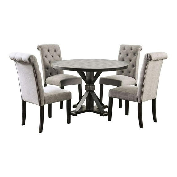Bowery Hill Wood 5-Piece Round Dining Table Set in Light Gray