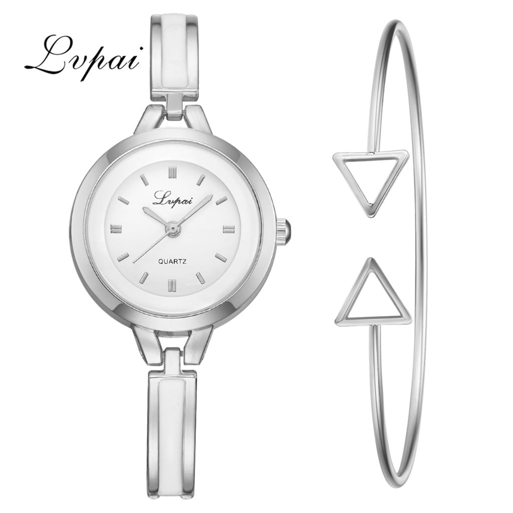 2pcs/Set Luxury Fashion Simple Dial Steel Strip Watch Geometric Bracelet
