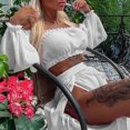 thumbnail image 3 of ENJOYW 2Pcs/Set Swimwear Cover Up Solid Color Off Shoulder Waist-exposed Wear-resistant Beach Skirt for BeachPolyester, 3 of 7