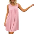 thumbnail image 6 of Nightgowns for Women Summer Crewneck Pleated Sleeveless Pajama Dress Womens Casual Solid Round Neck Relaxed Fits Lightweight Loungewear Sleepwear Night Dress, 6 of 7