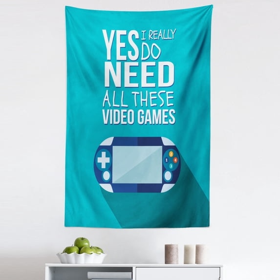 Saying Tapestry, Yes I Really Do Need All These Video Games Wanderer of Virtual World Art, Fabric Wall Hanging Decor for Bedroom Living Room Dorm, 5 Sizes, Deep Sky, by Ambesonne