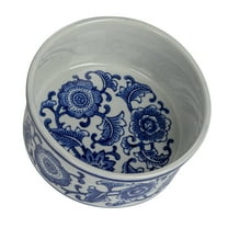 Creative Co-Op Stoneware Pet Bowl with Design, Blue and White