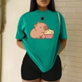 thumbnail image 3 of Playera Blusa Con Estampado de Capibara Comiendo Palomitas Playera De Capybara Divertida Color Verde Talla Chica Marca Emil SaEs, 3 of 4
