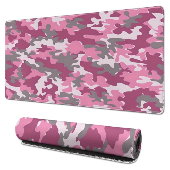 Tapis de Souris Camouflage Rose Gris Imperméable, Caoutchouc+multispandex Antidérapant pour Bureau Maison Jeu 31.5x15.7 Pouces