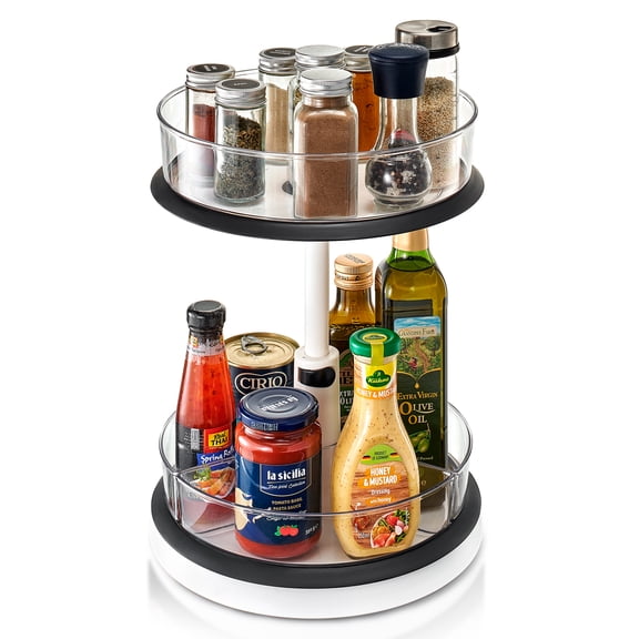 Sorbus 2-Tier Clear Lazy Susan Organizer, Rotating Spice Rack with Non-Slip Base for Kitchen