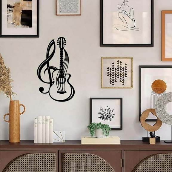 1 PC Black Metal Guitar Wall Art - Creative Iron Art Hanging for Living Room, Bedroom & Kitchen, Perfect Gift for Music Lovers