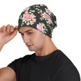 thumbnail image 3 of Xecao Rose Flowers Print Beanie Knitted Hat for Men Women, Winter Fashion Knit Cuffed Caps Unisex, 3 of 7