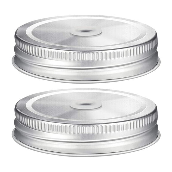 OUNONA 4pcs Stainless Steel Jar Lids with Straw Opening Wide Mouth Canning Jar Covers for Kitchen Decor